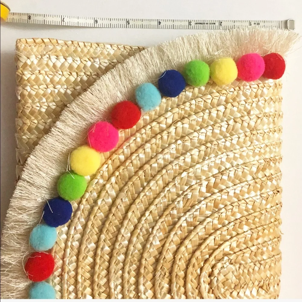 Straw Fringe Pom Pom Clutch